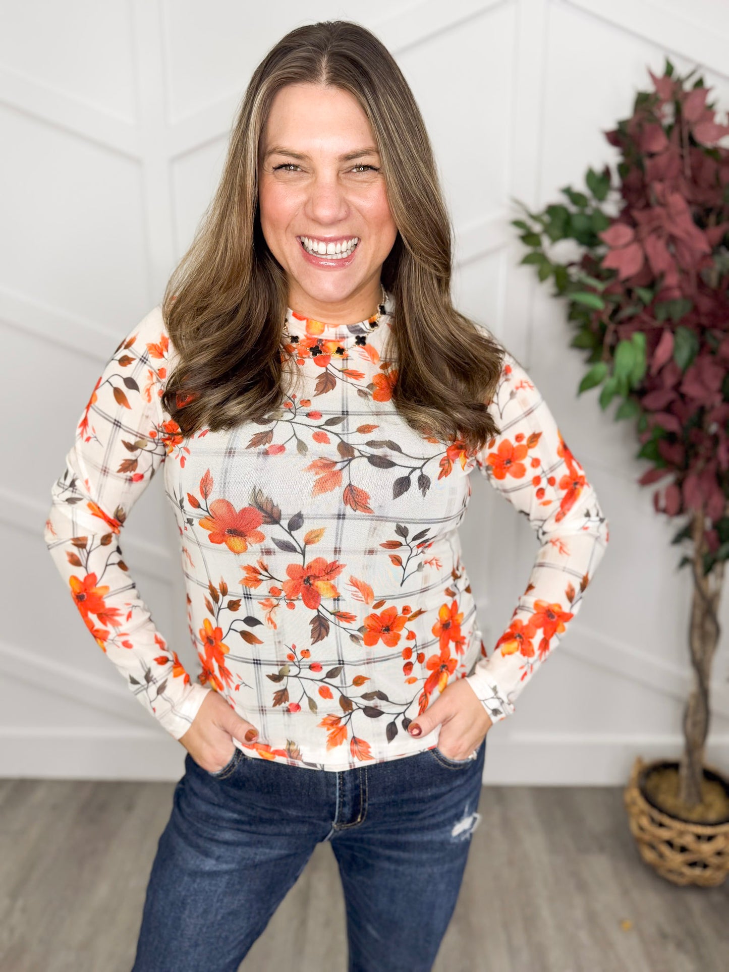 Reg/Plus-Woven Wildflower Mesh Top