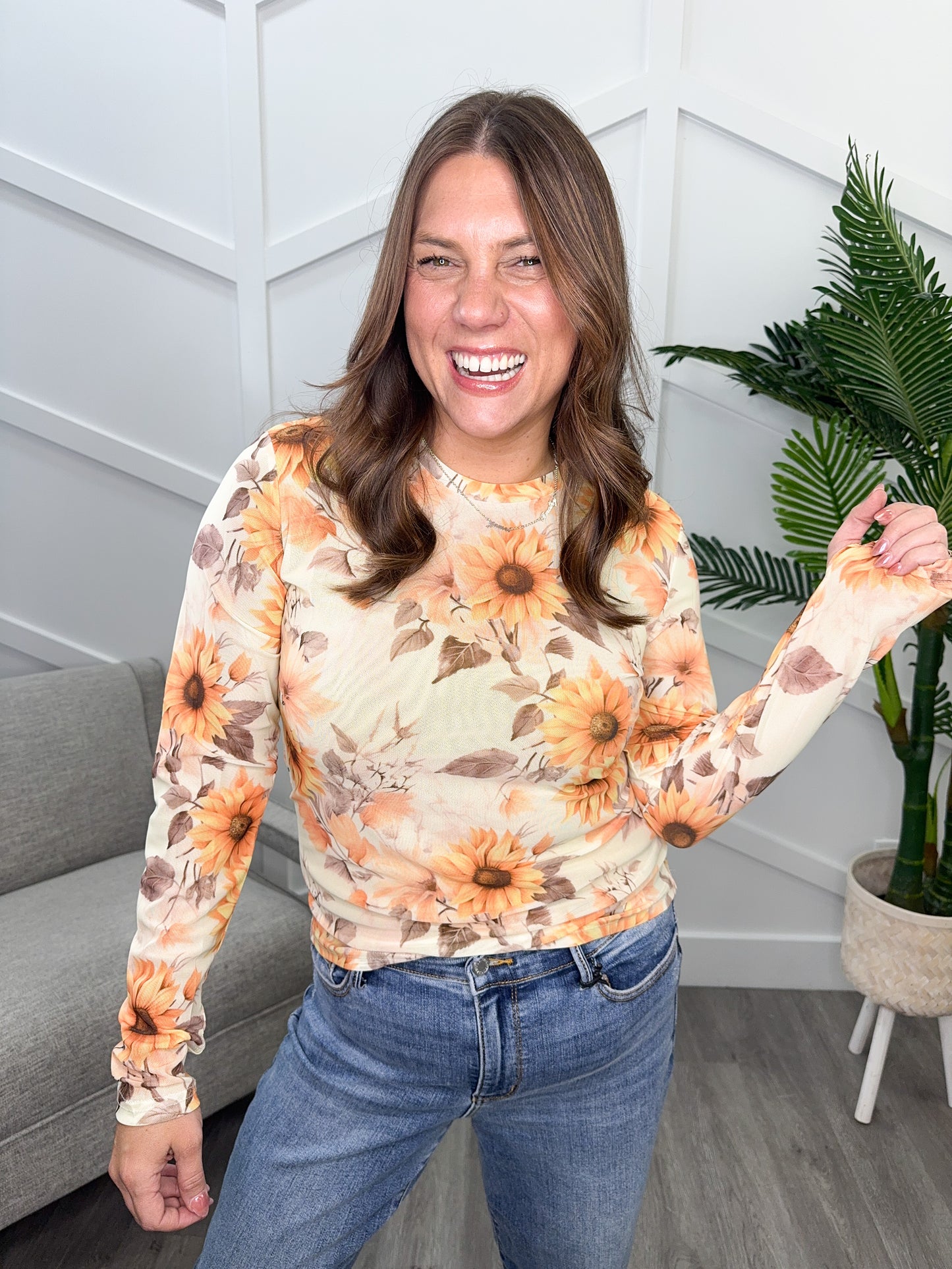 Reg/Plus-Rustic Bloom Mesh Top