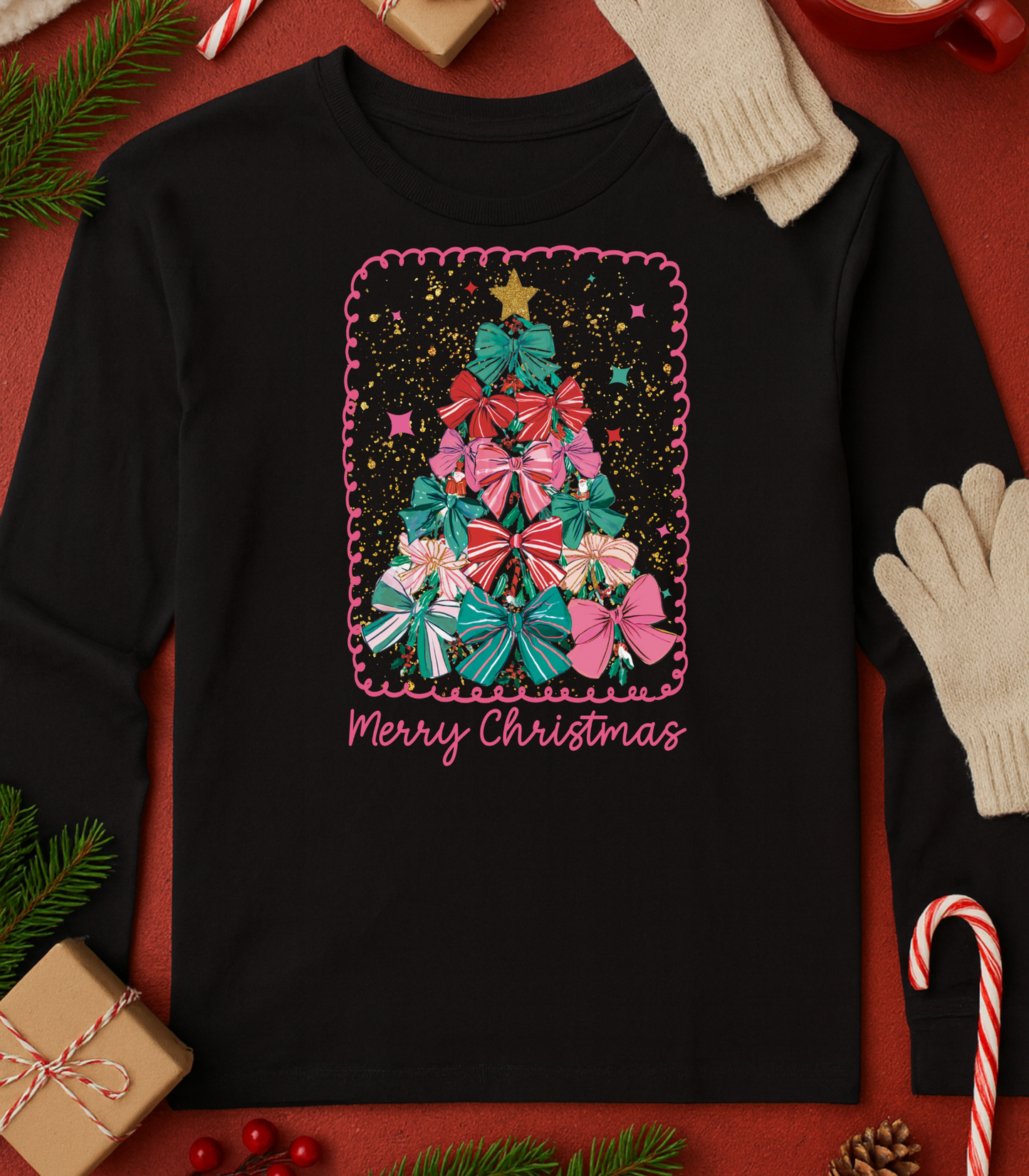 Bow Christmas Tree Tee (4 Shirt Options)