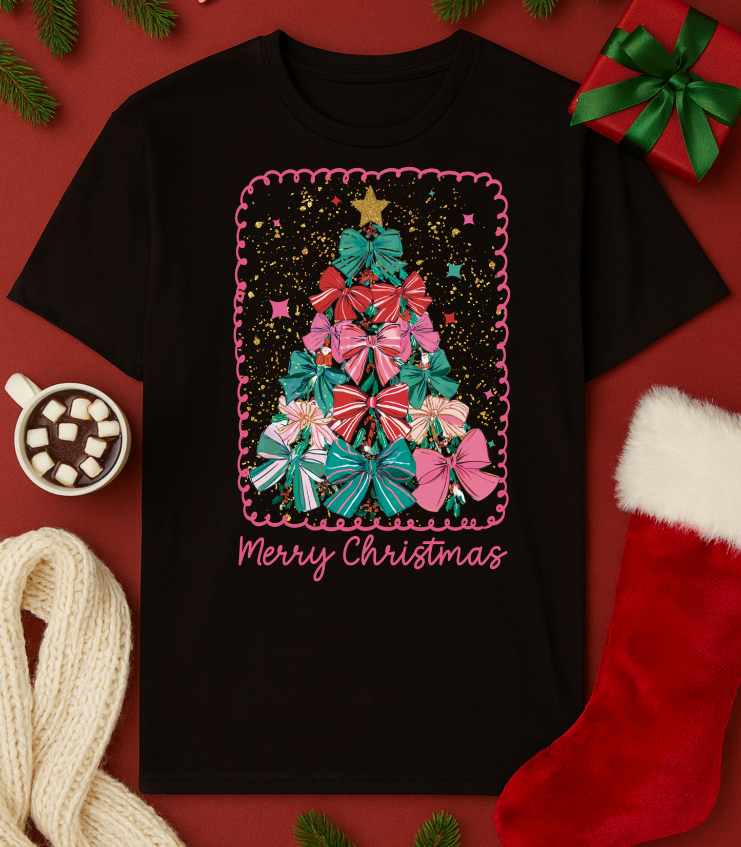 Bow Christmas Tree Tee (4 Shirt Options)