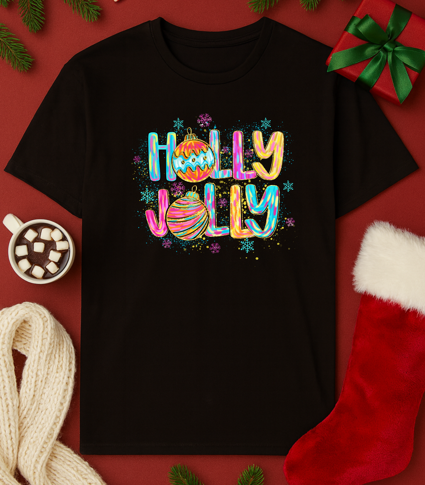 Holly Jolly Lettering Tee (4 Shirt Options)