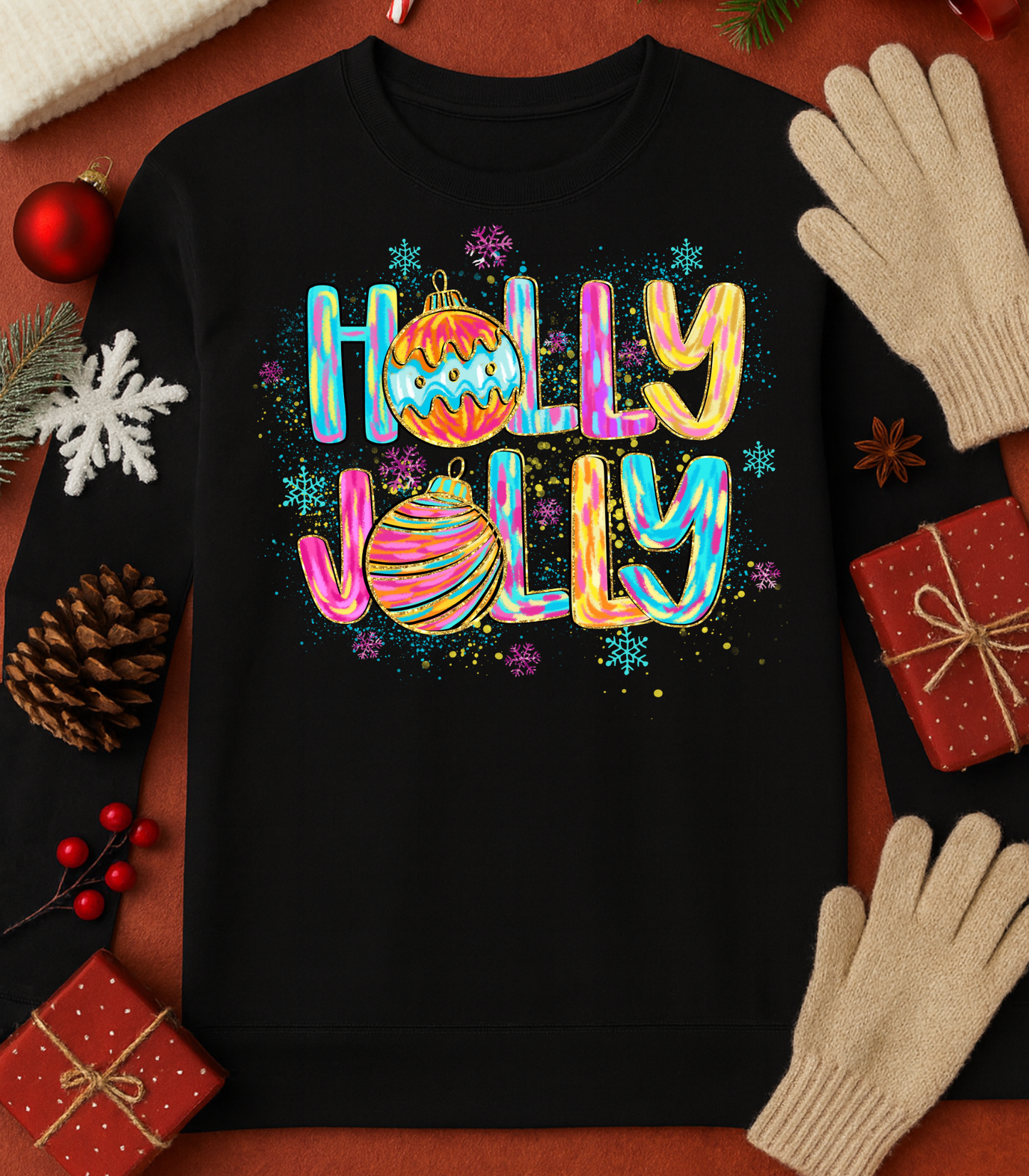Holly Jolly Lettering Tee (4 Shirt Options)