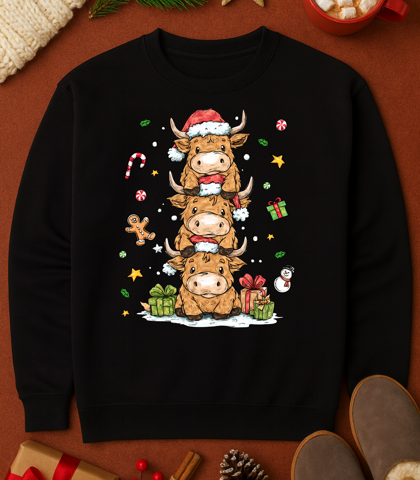 Holiday Highland Cow Stack Tee (4 Shirt Options)