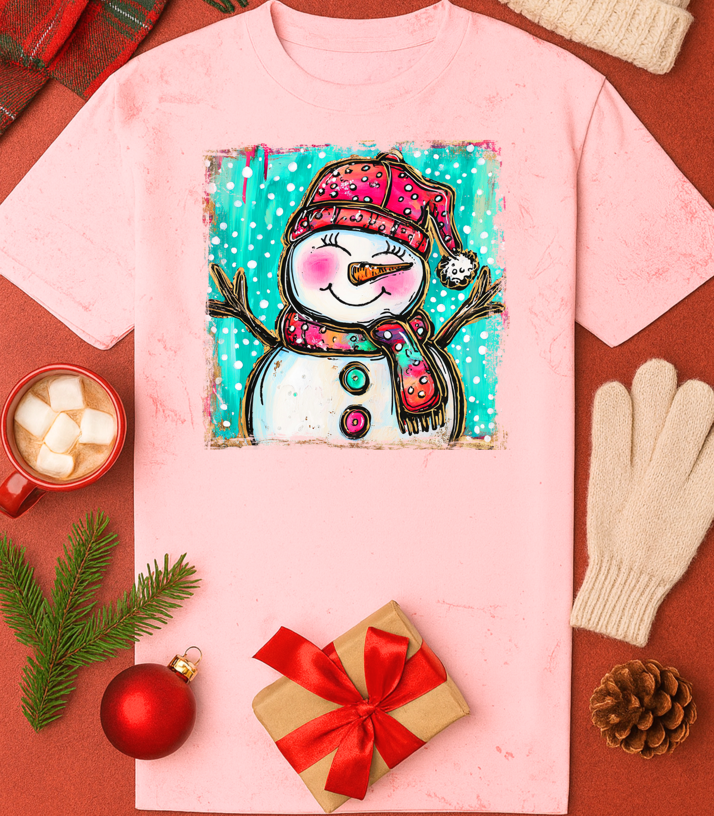 Cheerful Snowgirl Tee (4 Shirt Options)