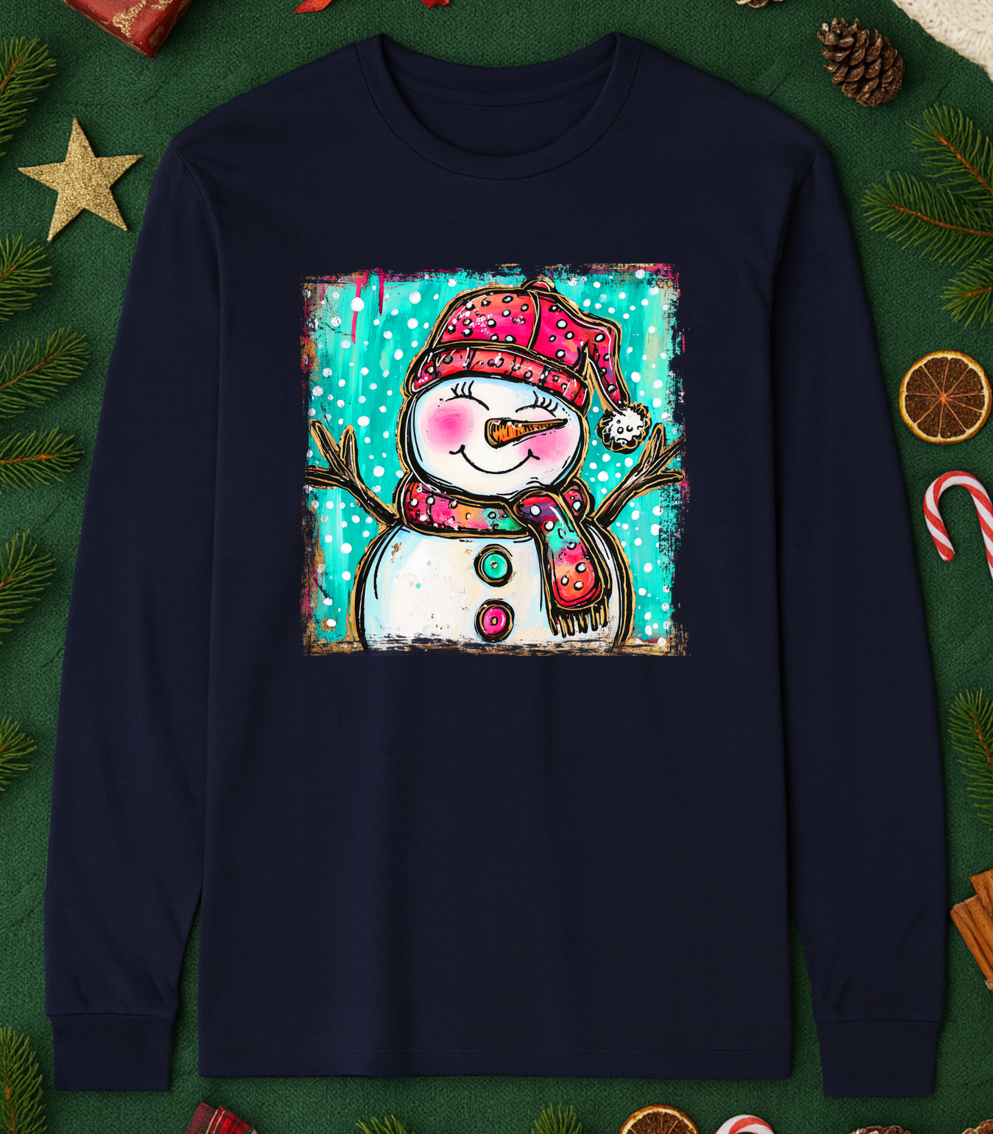 Cheerful Snowgirl Tee (4 Shirt Options)