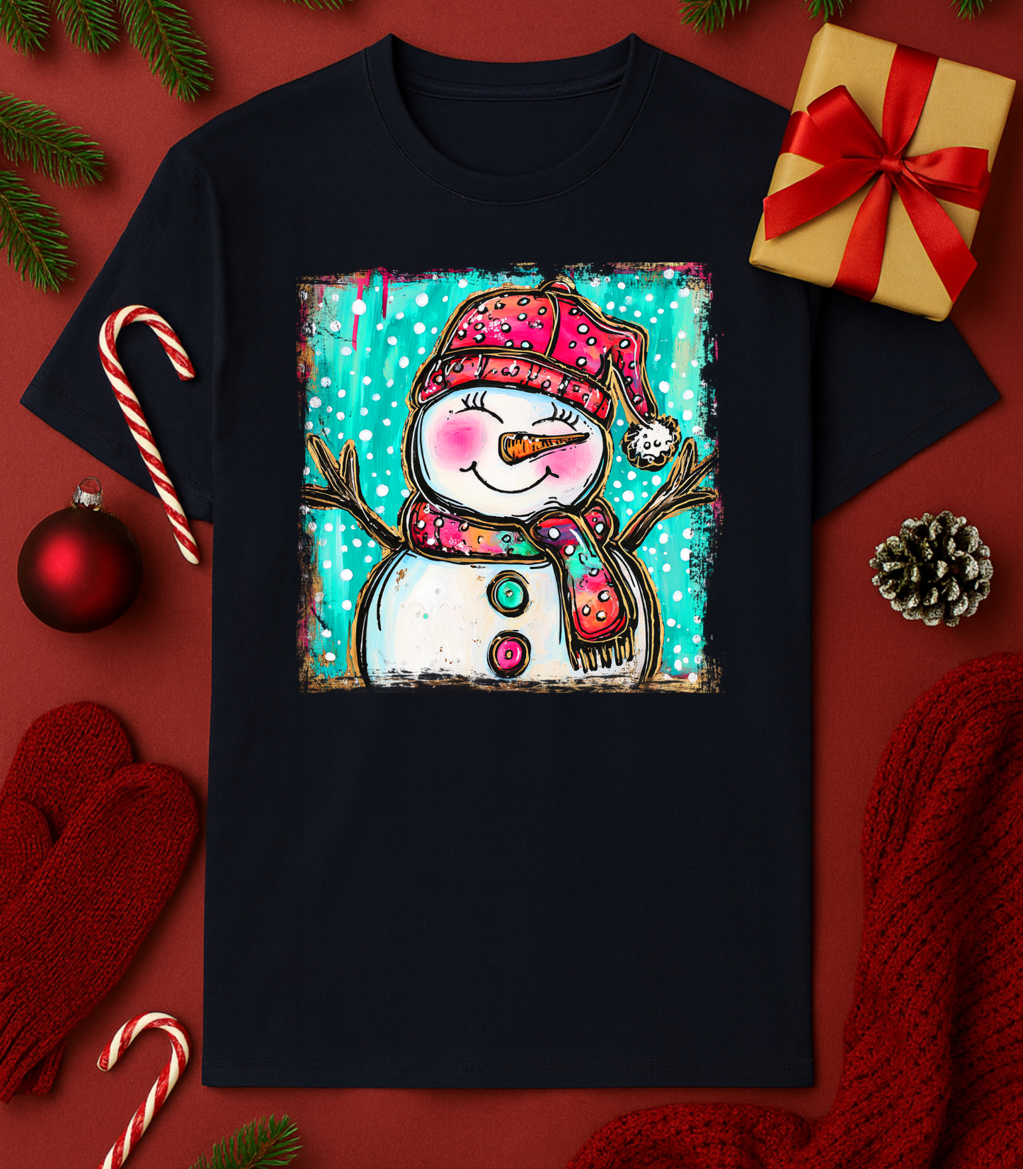 Cheerful Snowgirl Tee (4 Shirt Options)