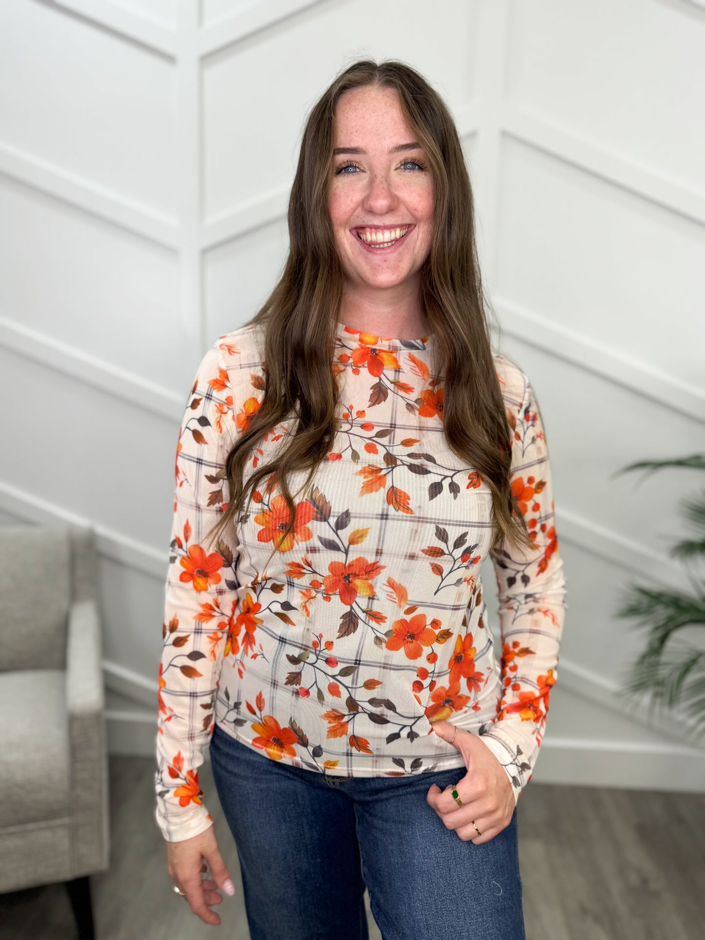 Reg/Plus-Woven Wildflower Mesh Top