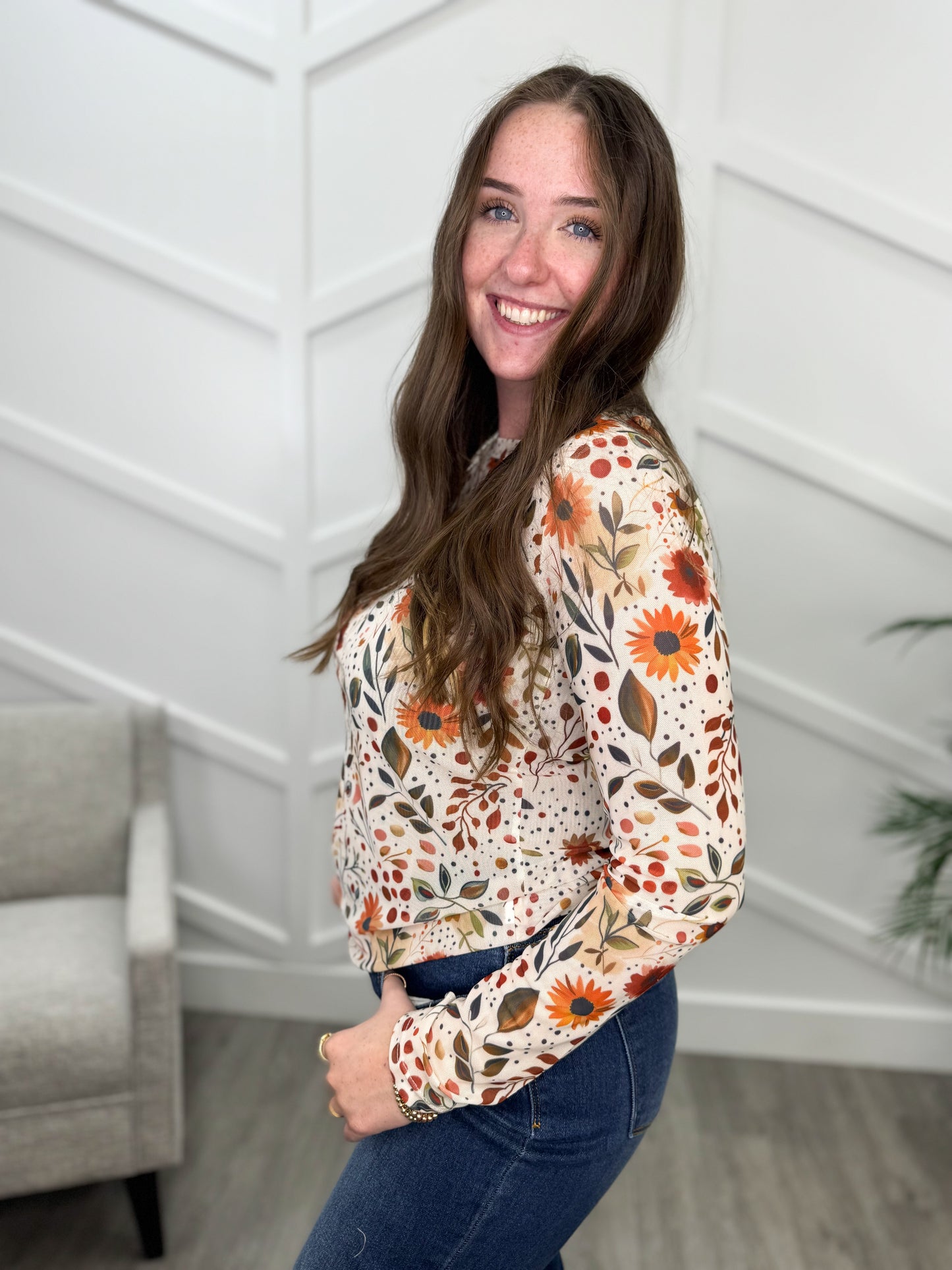 Reg/Plus-Autumn Bloom Mesh Top