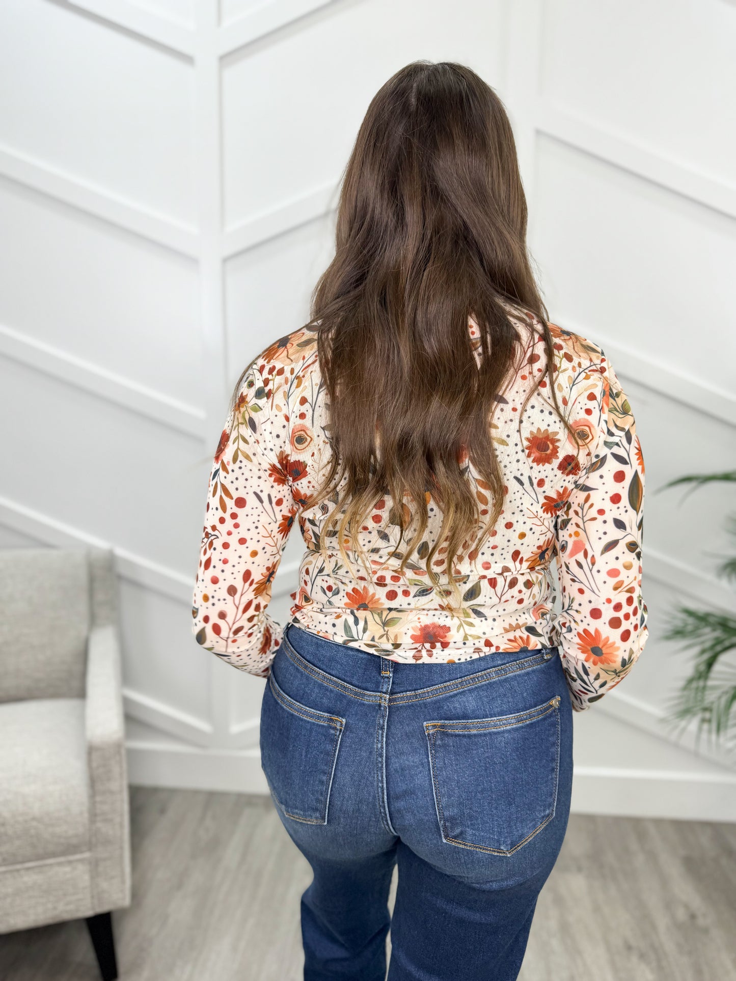Reg/Plus-Autumn Bloom Mesh Top