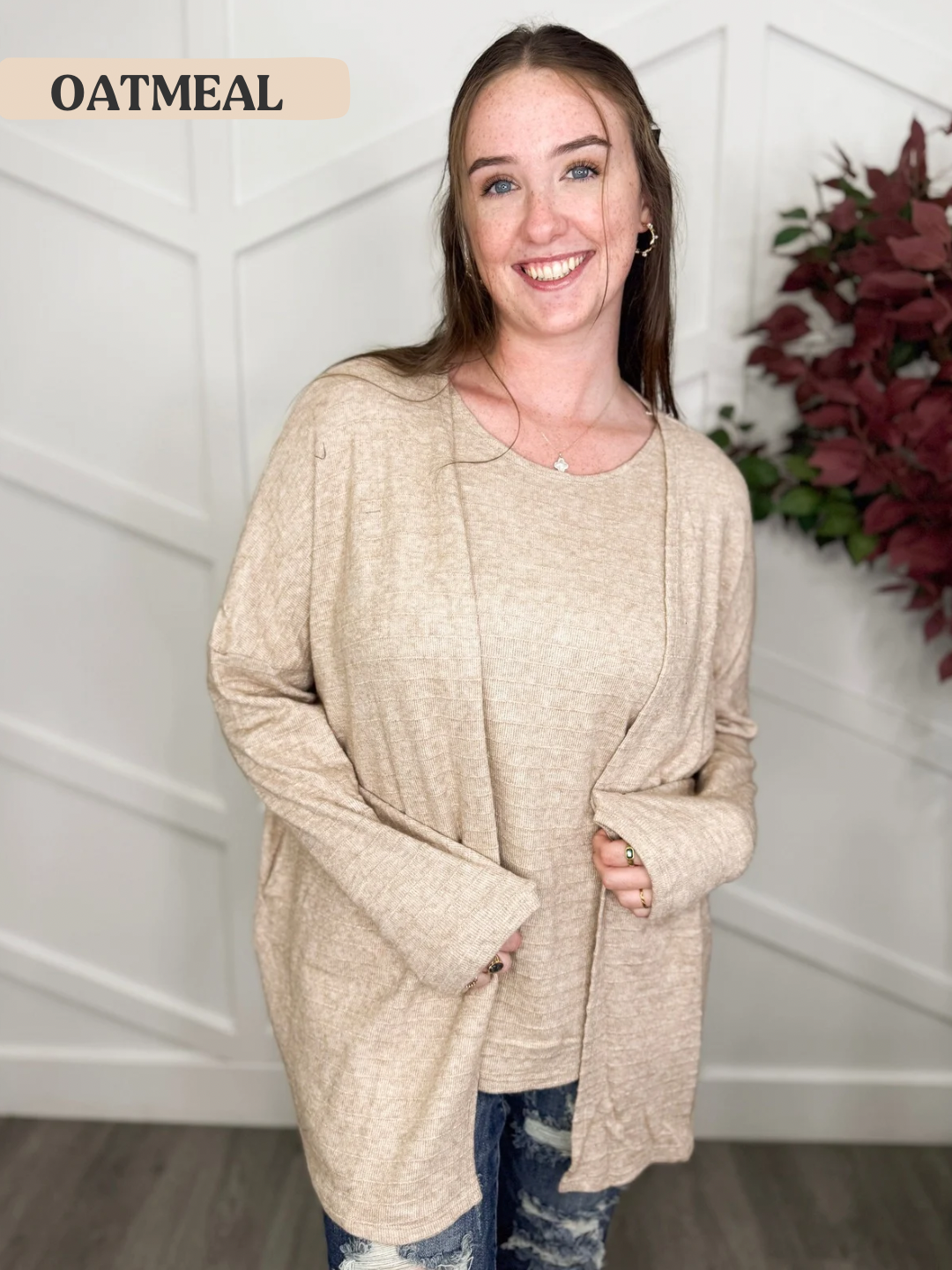 Reg/Plus-Cozy Confessions Hacci Tank & Cardigan Set