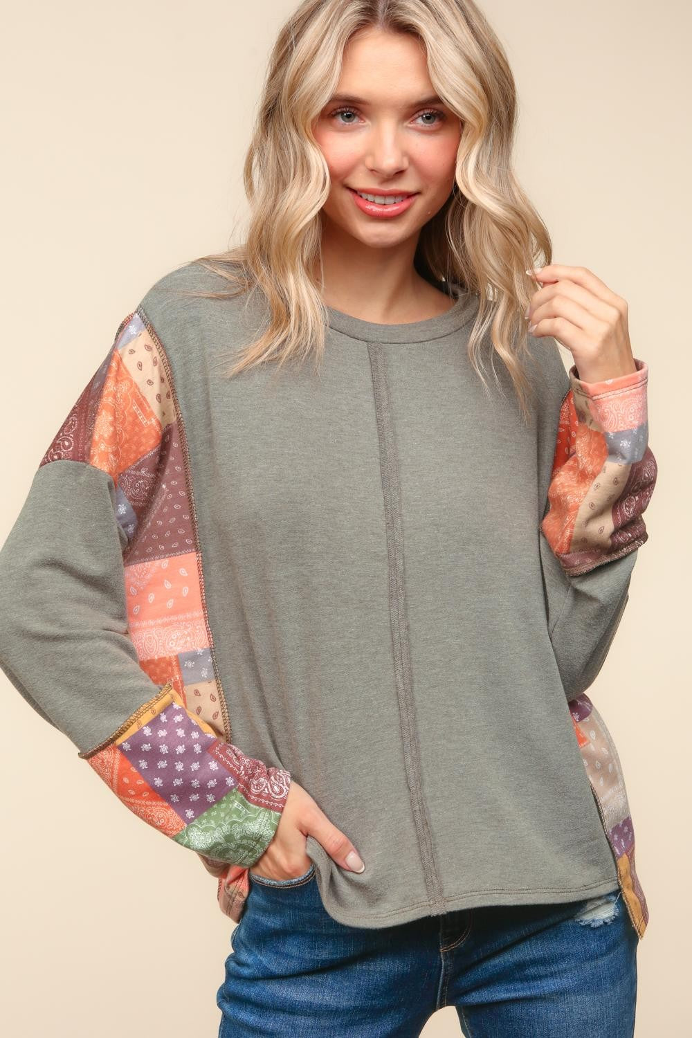 Reg/Plus- Stay Awhile Patchwork Top