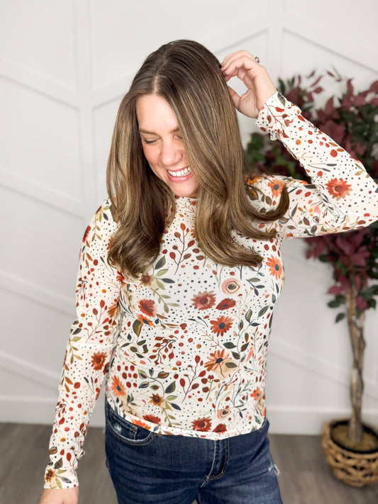 Reg/Plus-Autumn Bloom Mesh Top