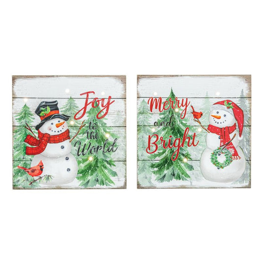 Joy, Merry Snowman Light Up Wooden Sign