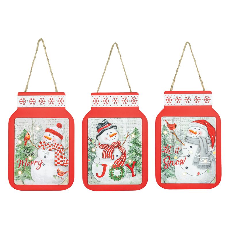 Snowman Red Jar Hanger W/ Lights