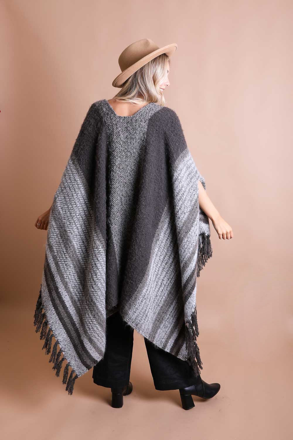 One Size- Tone On Tone Stripe Bohemian Ruana