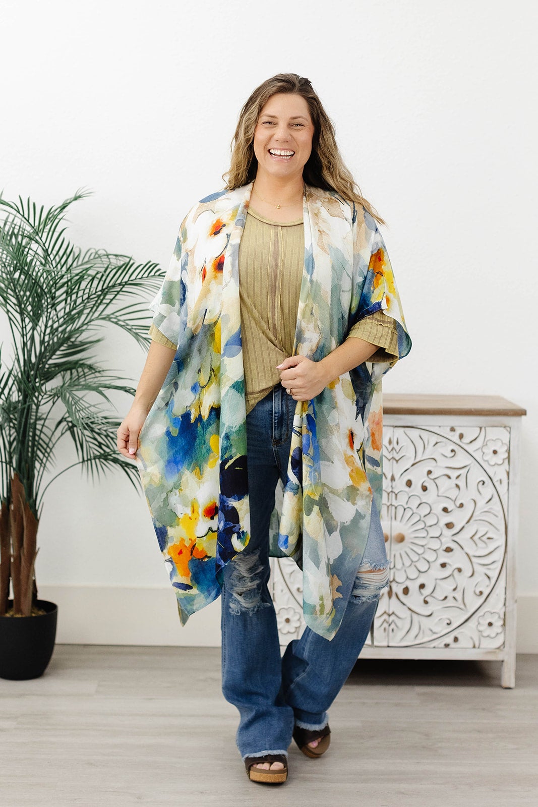 OS Looking Sharp Multi Floral Kimono