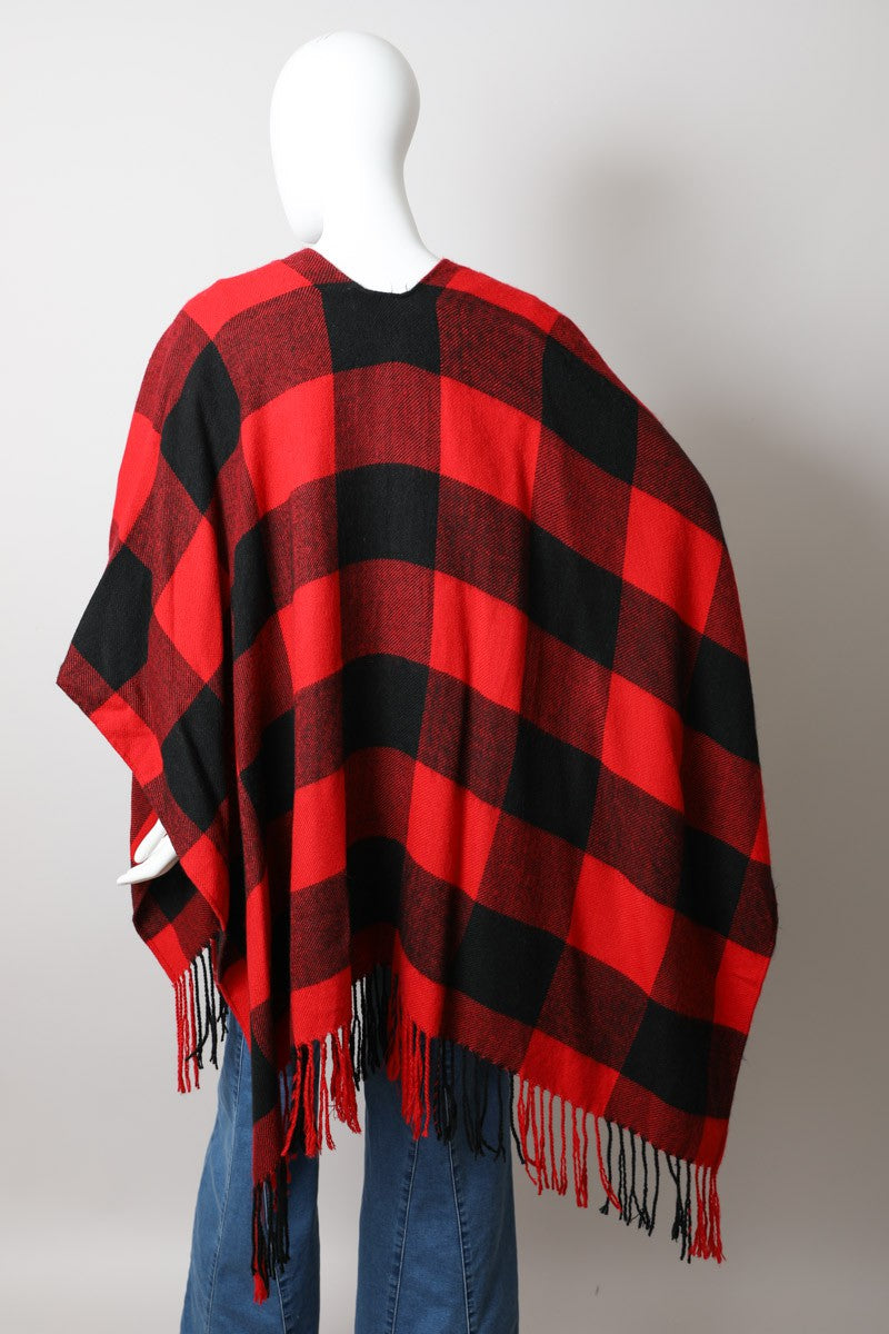 One Size- Buffalo Check Tassel Poncho