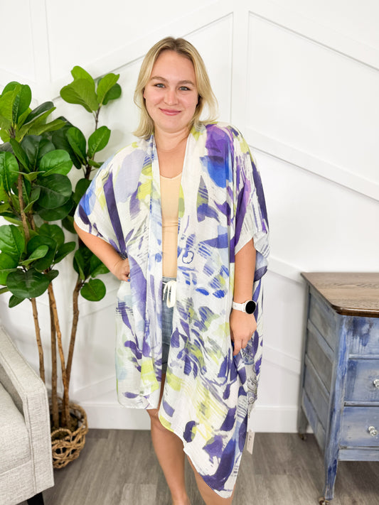 One Size White Multi Kimono