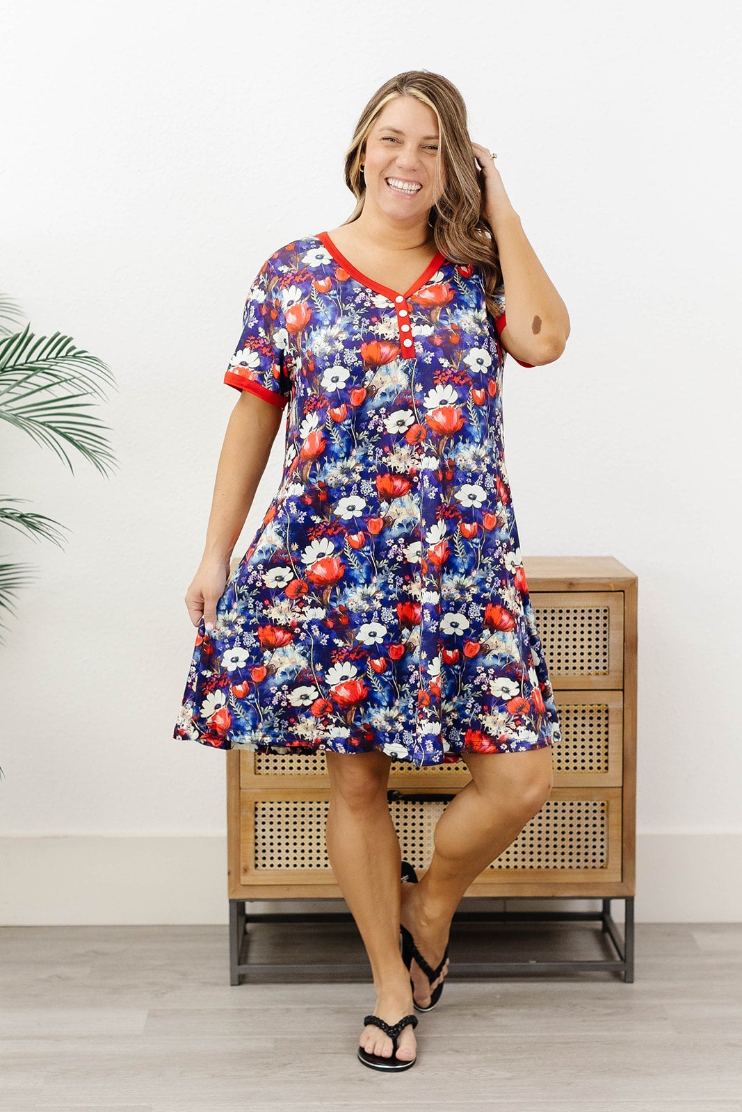 Blue/Red Floral Pajama Dress by Shirley and Stone