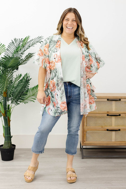 OS Flaunt It Ruffle Lined Kimono