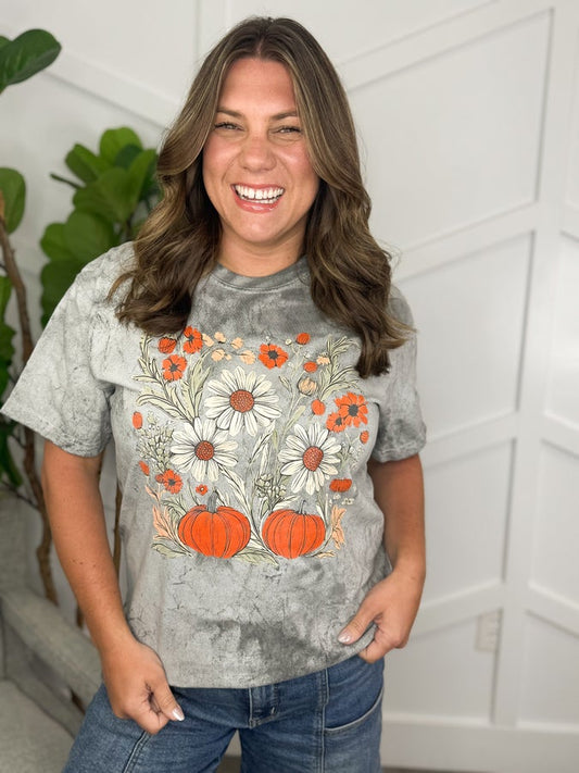 Vintage Pumpkin Floral Acid Wash Tee