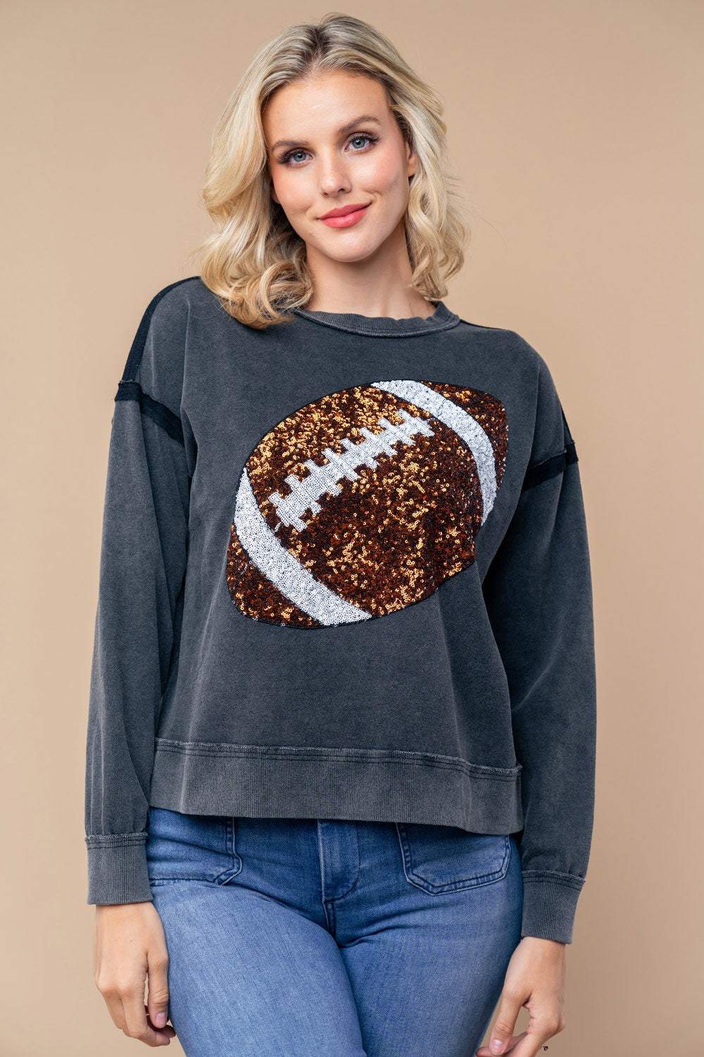 Reg/Plus-Touchdown Sequined Football Top