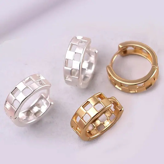 Mini Cutout Checker Hoop Huggie Earring