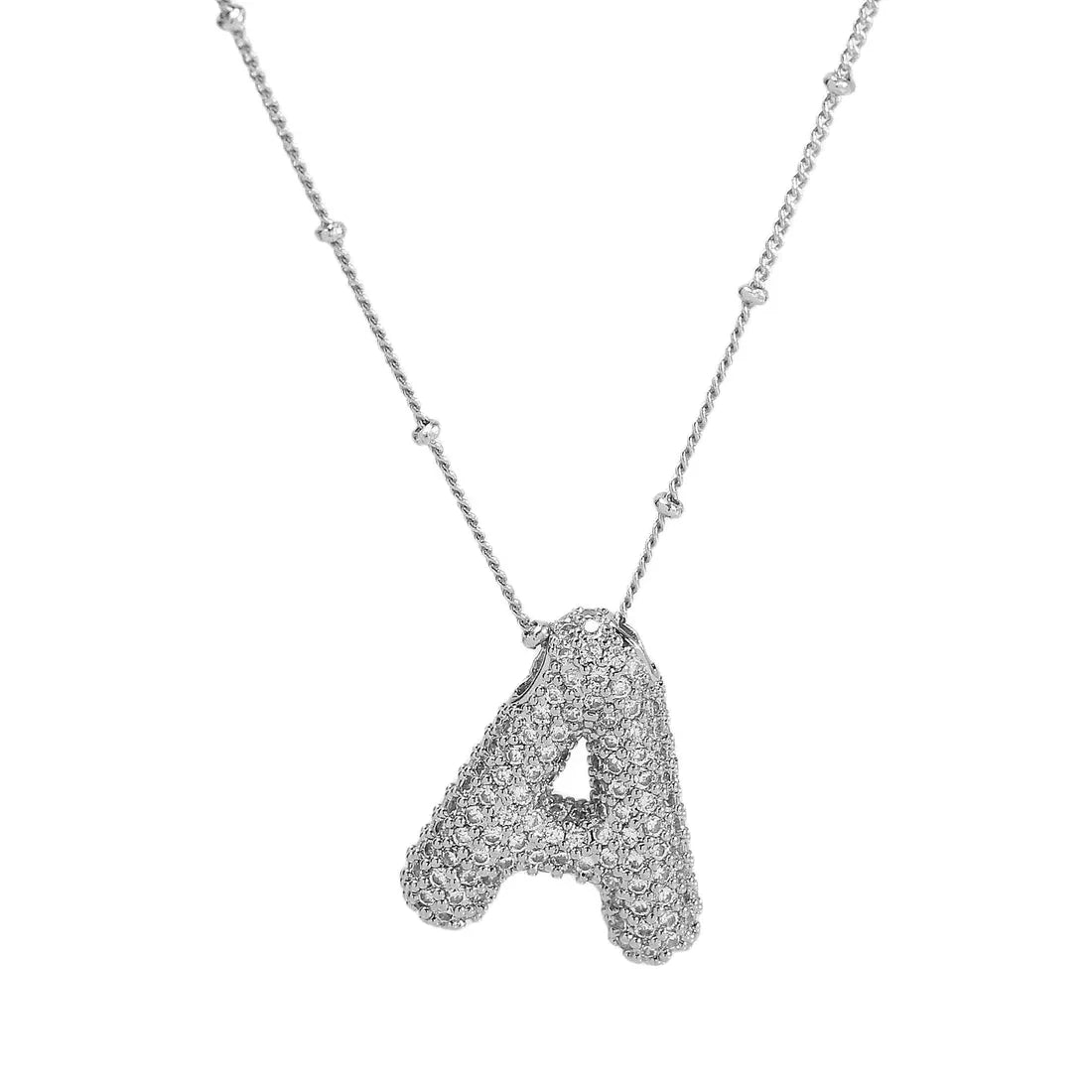 Sterling Silver Initial CZ Balloon Bubble Necklace (Assorted)