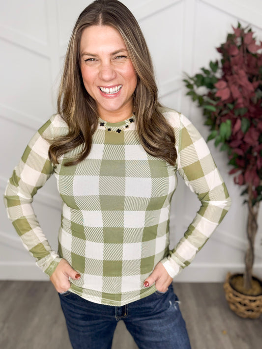 Reg/Plus-Plaid Crush Mesh Top