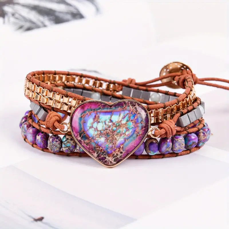 Boho Stone Heart Wrap Bracelet