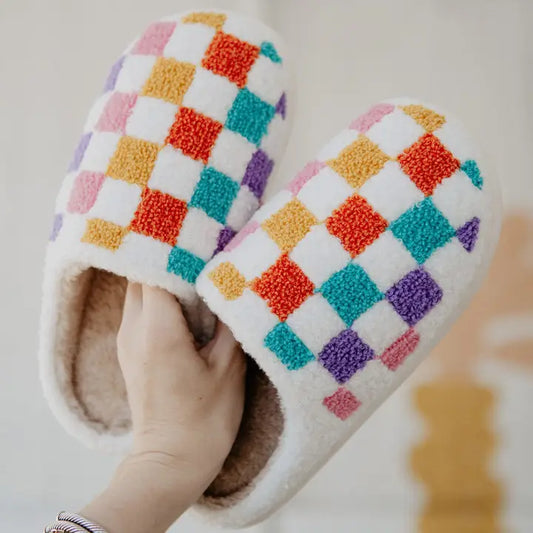 Sherpa Multicolored Checkered Slippers