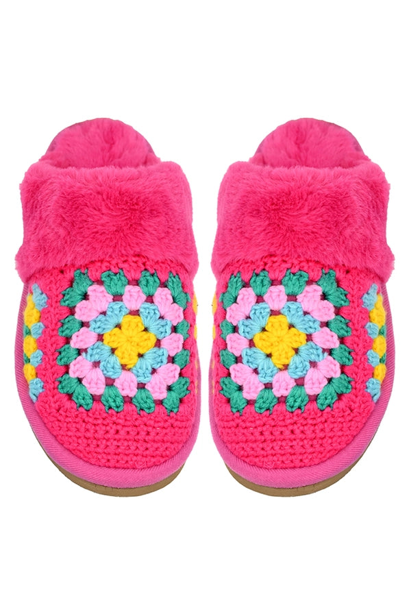 C.C. Multi-Colored Crochet Faux Fur Slippers