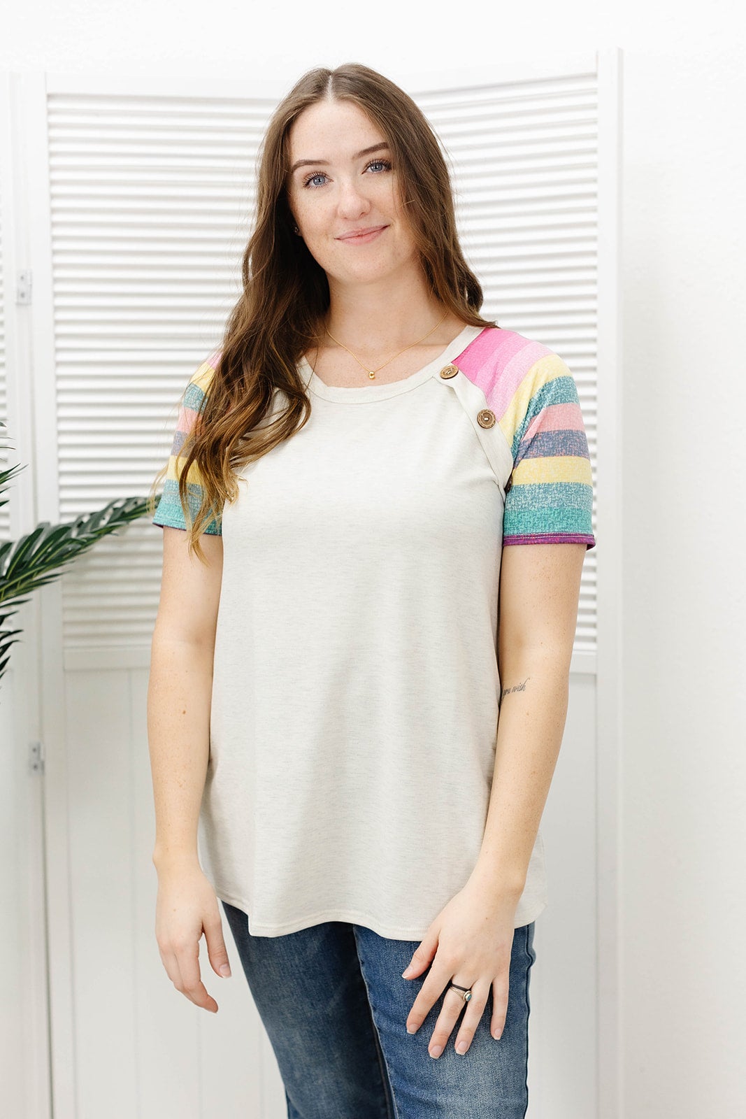 Blakely Solid Stripe Top With Button