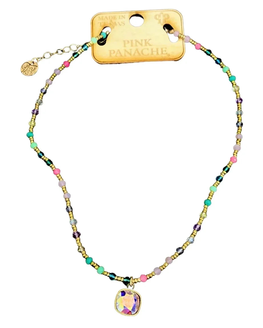 Gold Multi-Color Beaded Necklace By Pink Panache