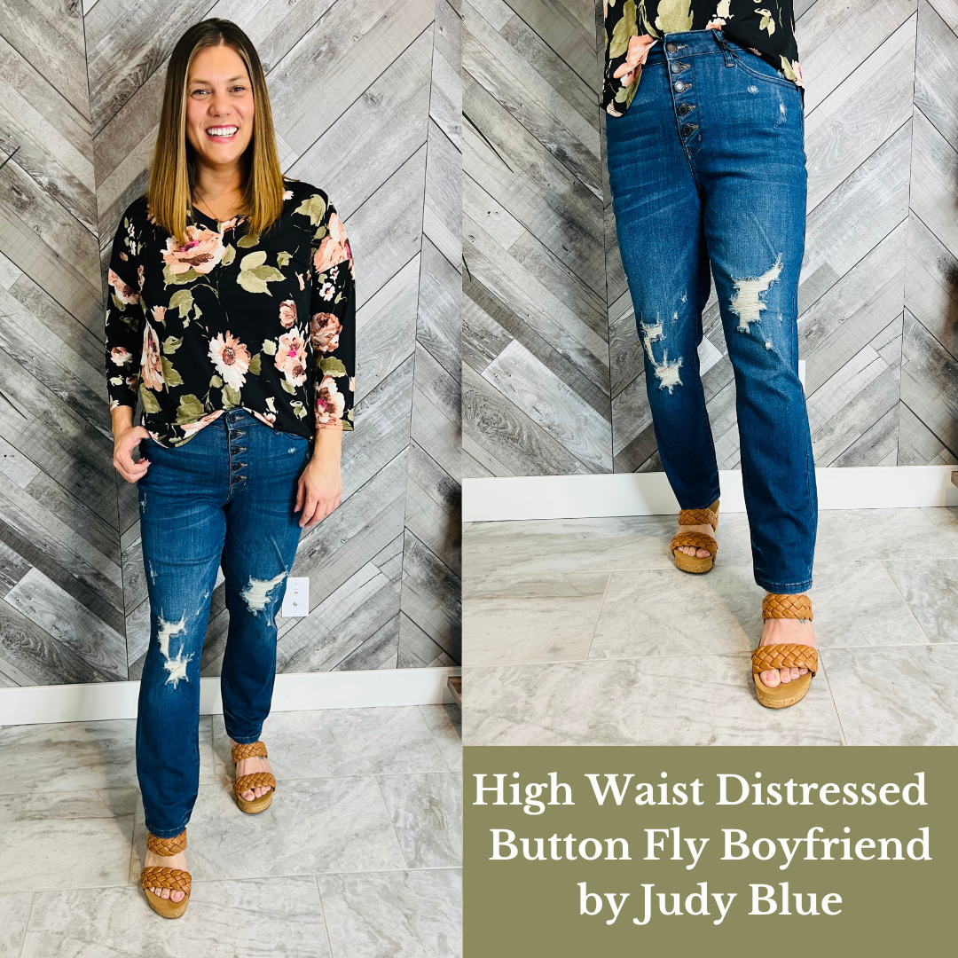 Hi Waist Distressed Buttonfly Boyfriend by Judy Blue *Final Sale*