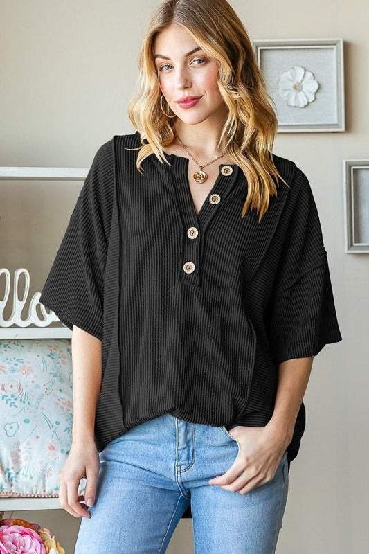Stella Ribbed Button Detail Top (Assorted)