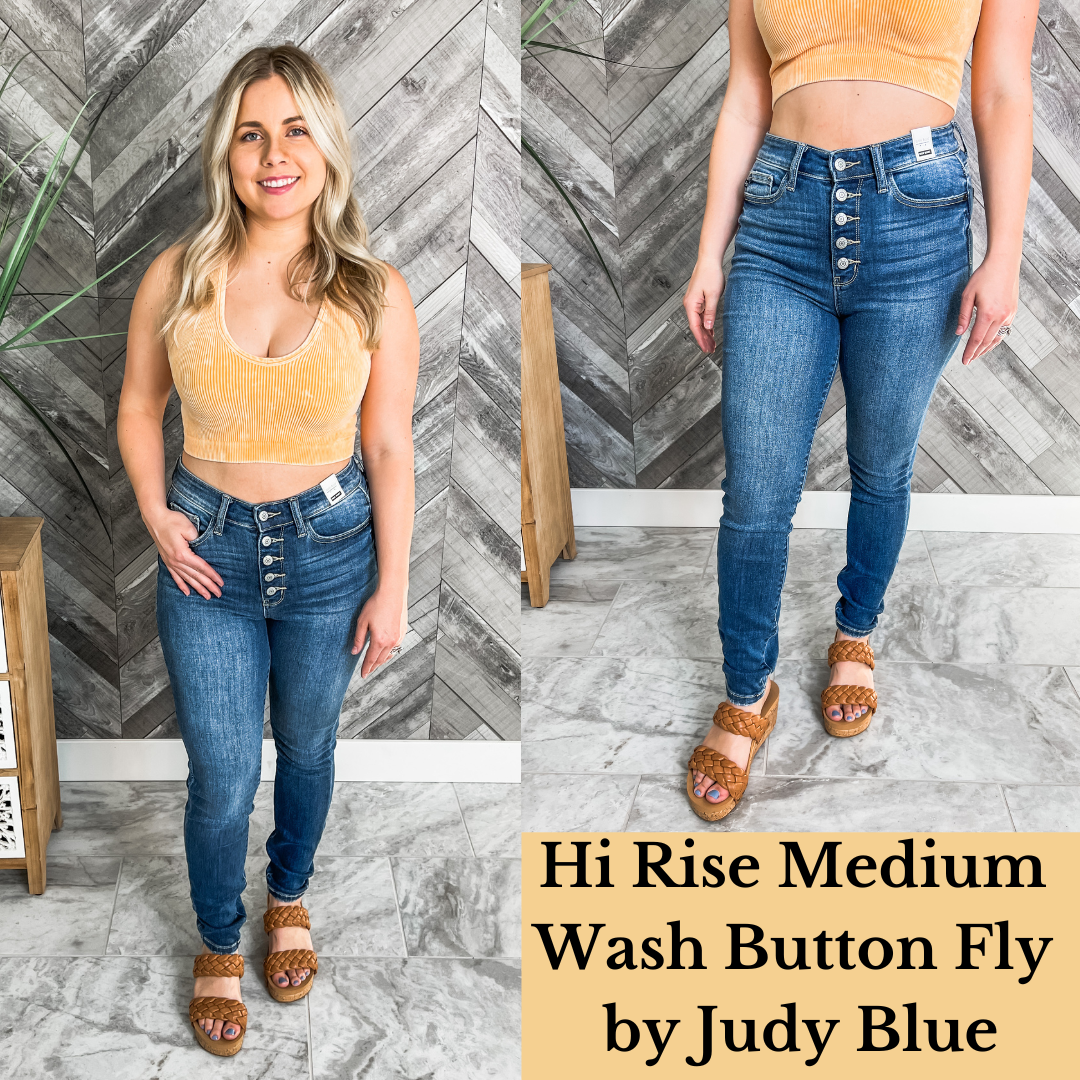 Hi Rise Medium Wash Button Fly by Judy Blue