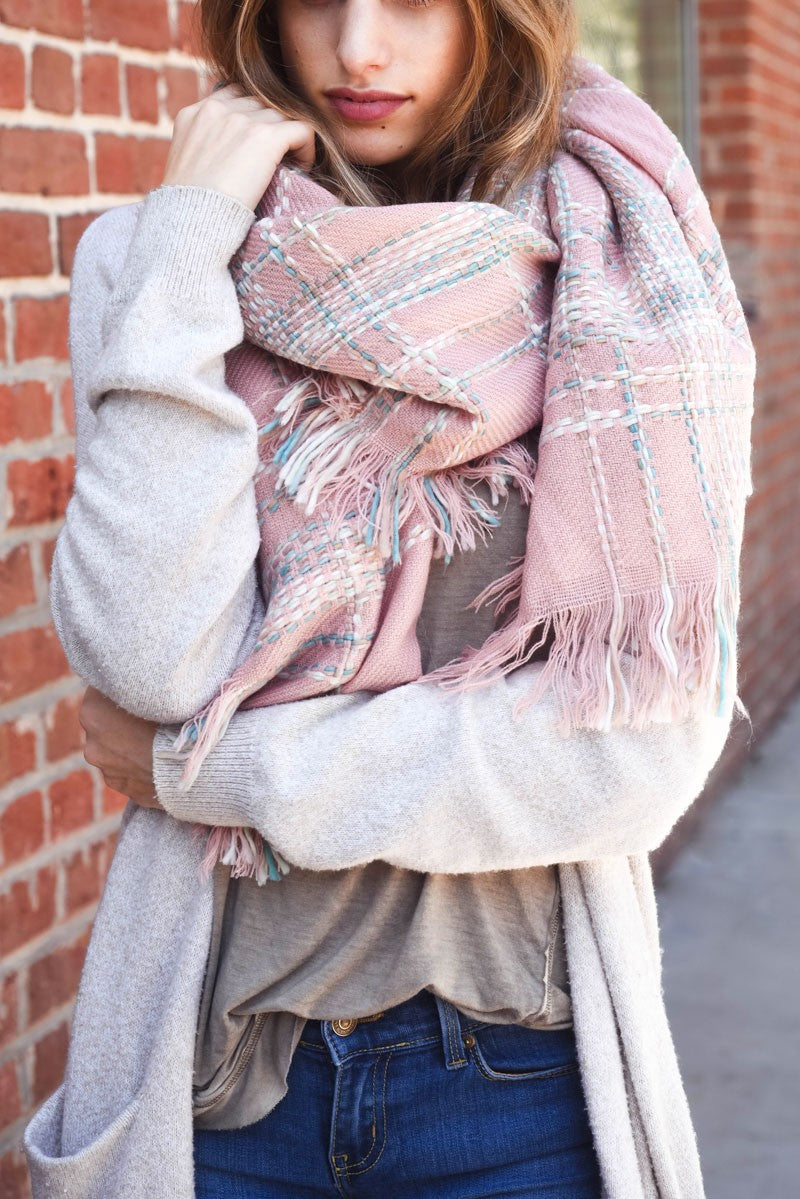 Multicolored Plaid Stitch Scarf