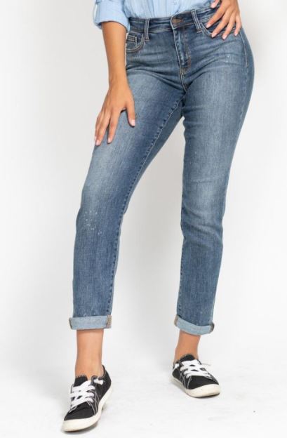 Hi-Rise Bleach Splash Boyfriend Jeans by Judy Blue