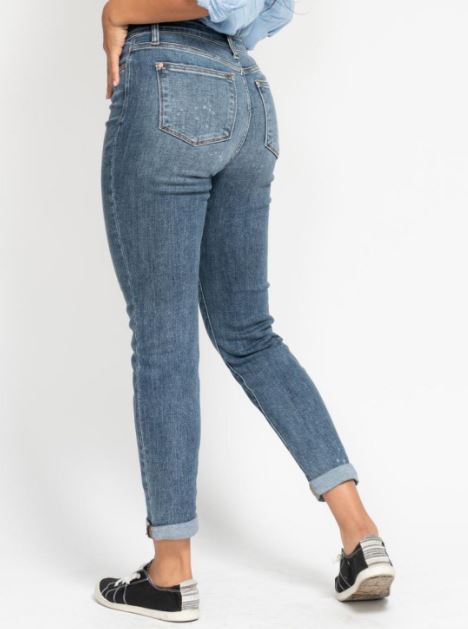 Hi-Rise Bleach Splash Boyfriend Jeans by Judy Blue