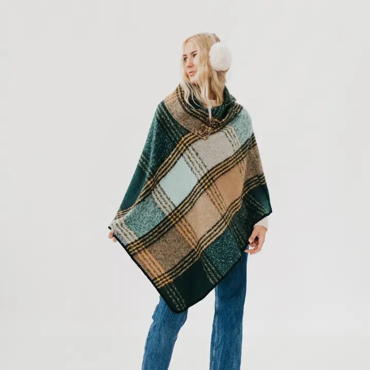 One Size-Bianca Button Neck Poncho