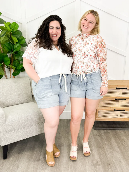 Light Wash High Waist Cuff Jogger Shorts By Judy Blue