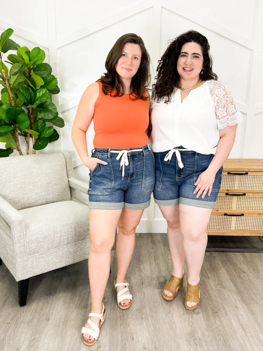 Dark Wash High Waist Cuff Jogger Shorts By Judy Blue