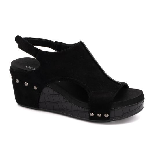 Black Suede & Croc Carly Sandal By Corkys