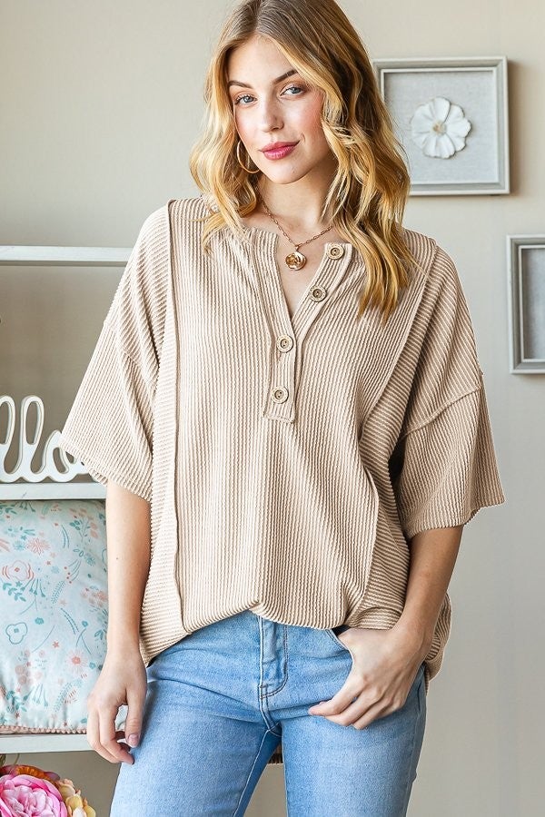 Stella Ribbed Button Detail Top (Assorted)
