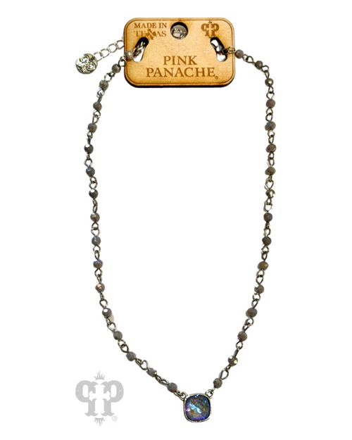 Iridescent Gray Beaded Necklace BY Pink Panache