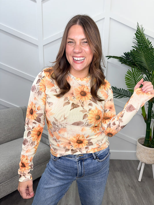 Reg/Plus-Rustic Bloom Mesh Top