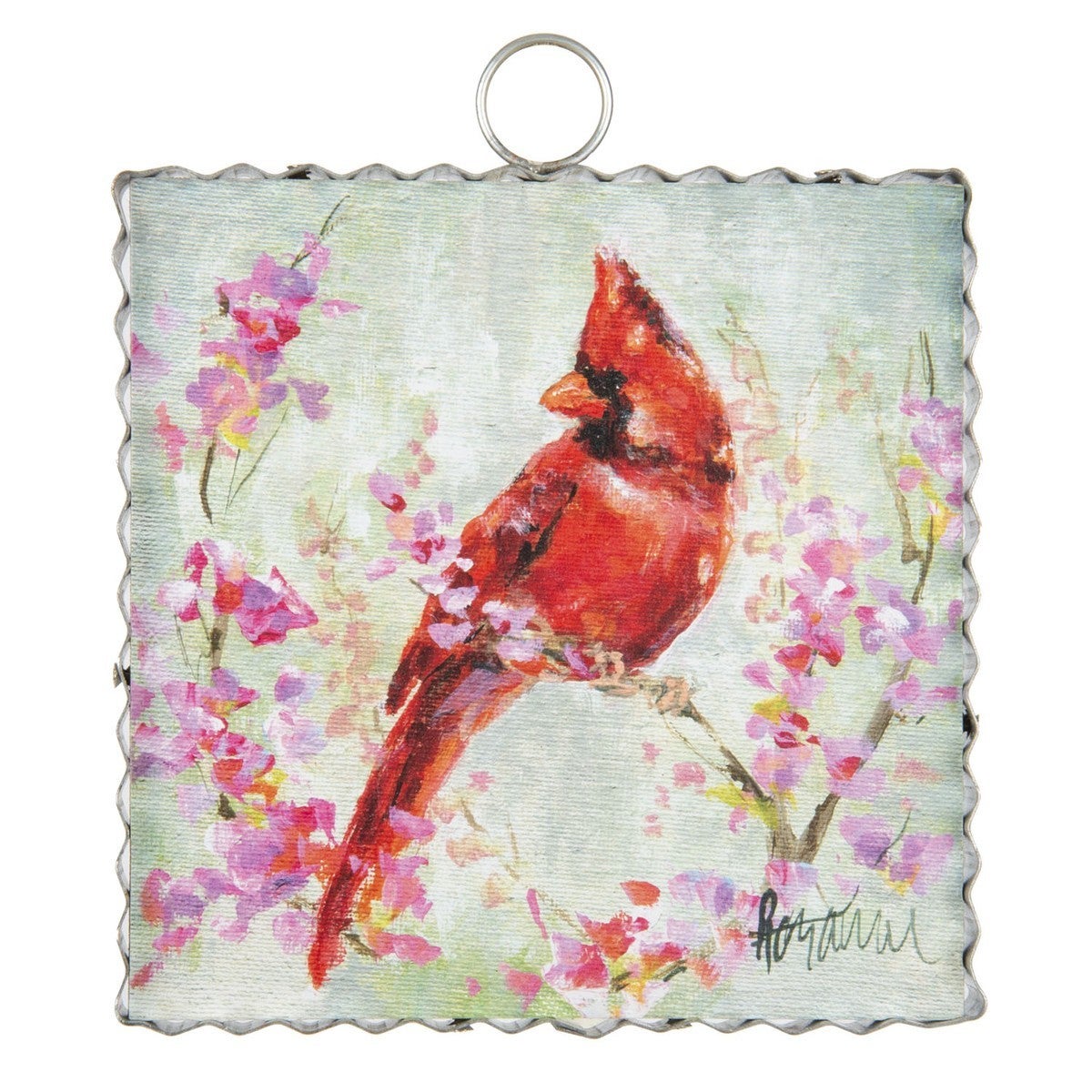 Cardinal & Pink Flowers  Charm