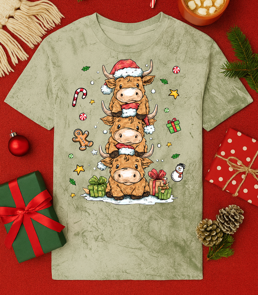 Holiday Highland Cow Stack Tee (4 Shirt Options)