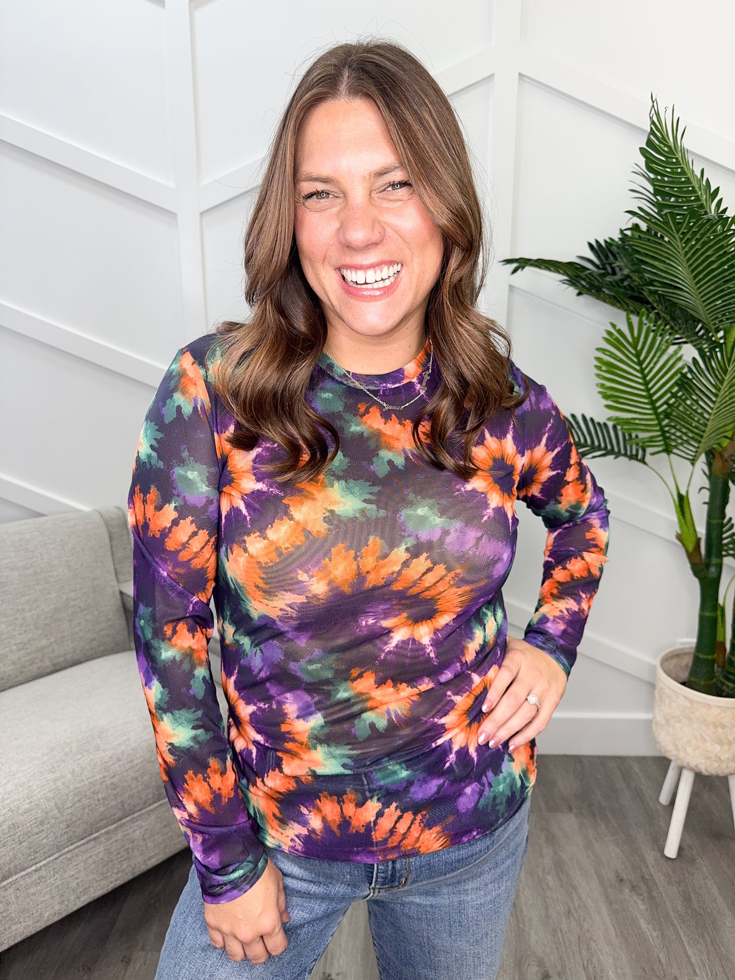 Reg/Plus-Vivid Vibes Mesh Top